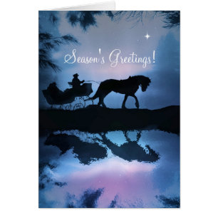 Cartão Cavalo das Saudações da Época Desenhado Sleigh
