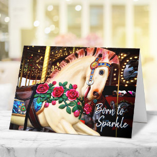 Cartão Cavalo de Carrossel Born to Sparkle Calligraphy Fo