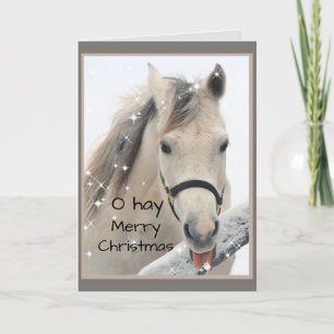 Cartão Cavalo de Natal Capturando Flocos de Neve Diversão