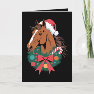 Cartão Cavalo de Natal Chapéu do Papai Noel Grinalda Cane