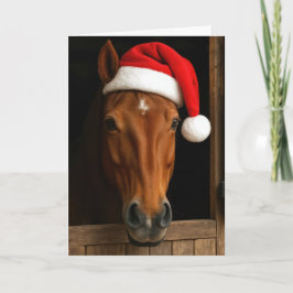 Cartão Cavalo de Natal na Janela do Estábulo