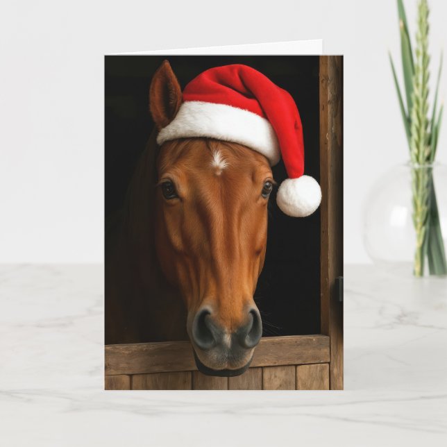 Cartão Cavalo de Natal na Janela do Estábulo (Frente)
