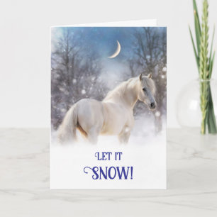 Cartão Cavalo de Natal na Lua Bonito da Neve