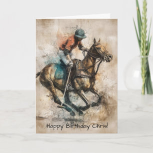 Cartão Cavalo de Pólo Feliz Aniversário Personalizado