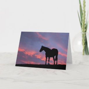 Cartão Cavalo de raça pura Silhuetado no nascer do Sol