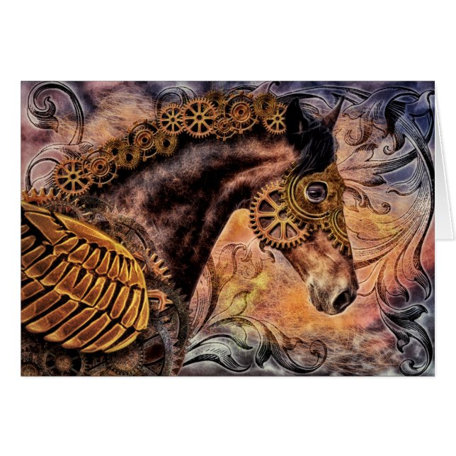 Cartão Cavalo de Steampunk (Frente Horizontal)