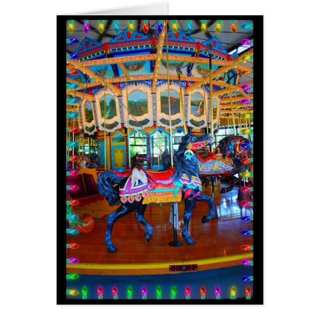 Cartão Cavalo do carnaval no preto (Frente)