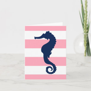 Cartão Cavalo do Mar Azul em faixas rosa