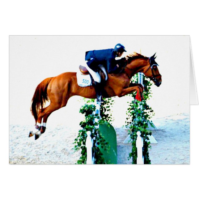 Cartão Cavalo e Cavaleiro no Anel de Jumper (Frente Horizontal)