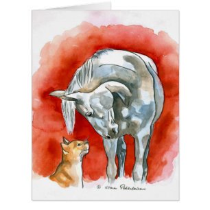 Cartão Cavalo e gato