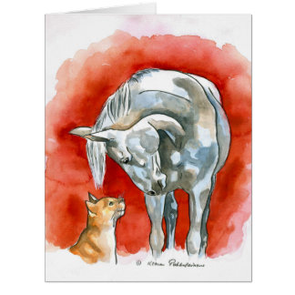 Cartão Cavalo e gato