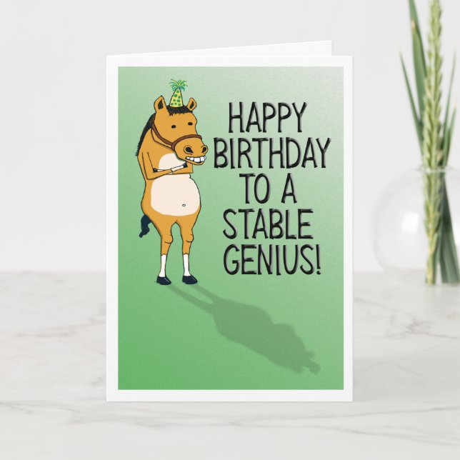 Cartão Cavalo Engraçado Genius Estável Aniversário (Frente)