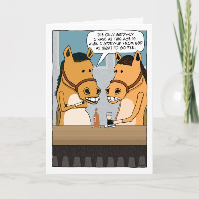 Cartão Cavalo Engraçado no Bar não tem aniversário de Gid (Frente)