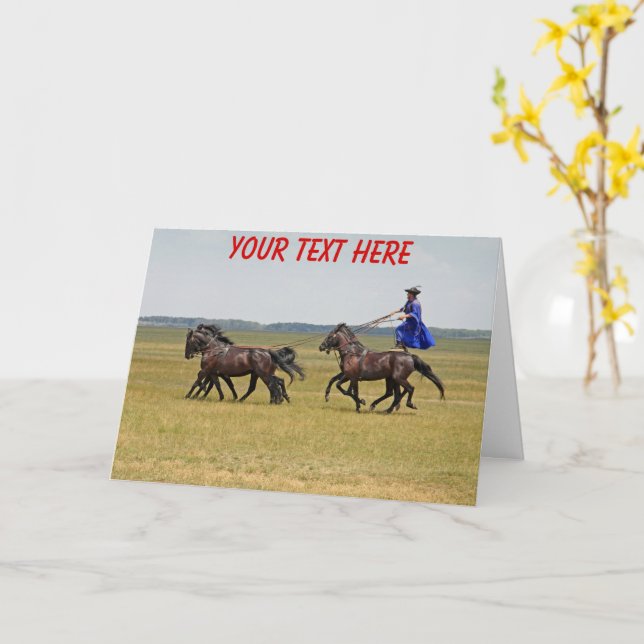 Cartão Cavalo Hungart e cavalos personalizáveis (Flor Amarela)