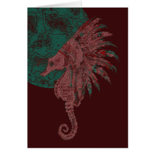 Cartão cavalo marinho pela lua