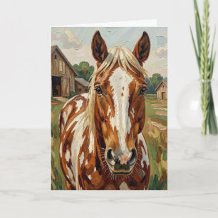 Cartão Cavalo Marrom e Branco Bonito   Em Branco