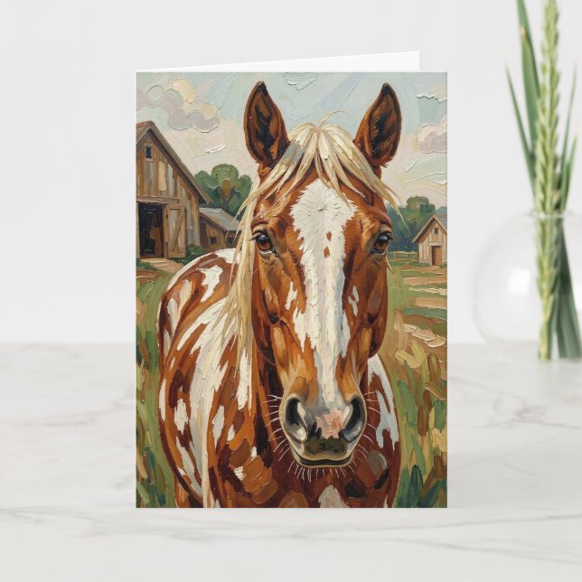 Cartão Cavalo Marrom e Branco Bonito | Em Branco (Frente)