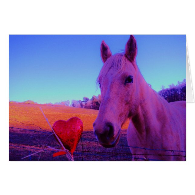Cartão Cavalo Marrom e Coração Vermelho (Frente Horizontal)