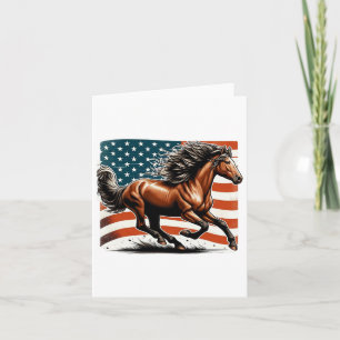 Cartão Cavalo Patriótico de Bandeira Americana Andando Lo