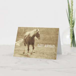 Cartão Cavalo Pinto Sepia de Aniversário