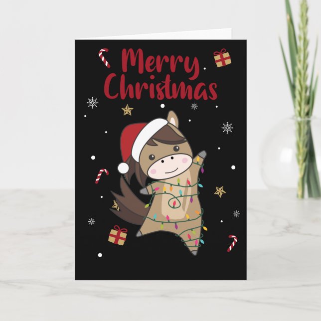 Cartão Cavalo Pônei Natal Inverno Animais Cavalos Ca (Frente)