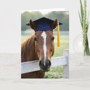 Cartão Cavalo Usando um Chapéu de Graduação