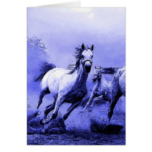 Cartão Cavalos correndo e luz azul