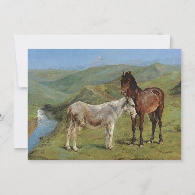 Cartão Cavalos de Cinza clara num campo (Equine Fazenda A (Frente)