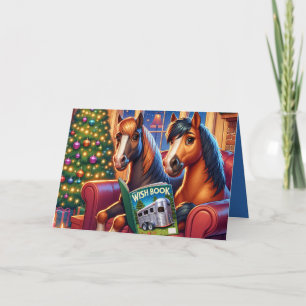 Cartão Cavalos De Natal Em Sofá Com Livro De Desejo De Re