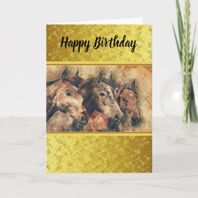 Cartão Cavalos de raça pura correndo num campo (Frente)