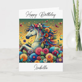 Cartão Cavalos e flores Brancos Personalizados