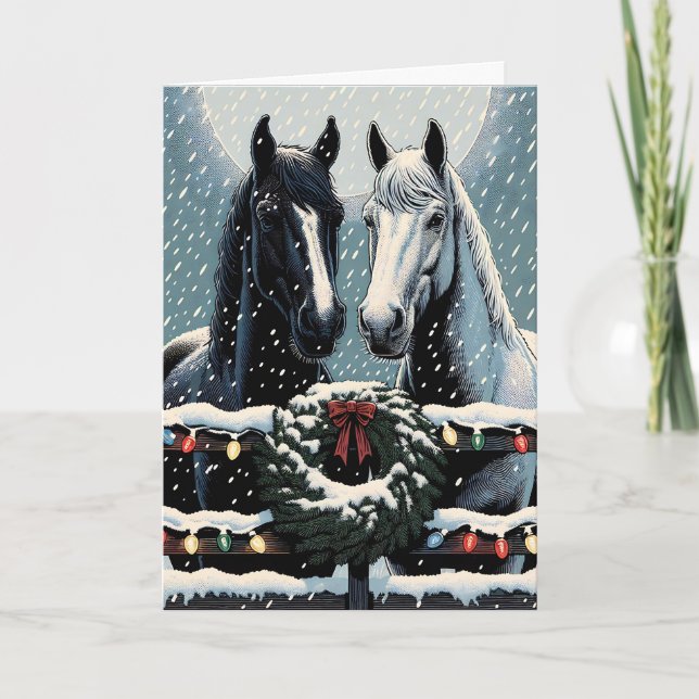 Cartão Cavalos Festivos | Feliz Natal (Frente)