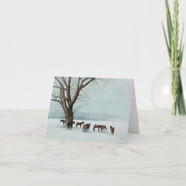 Cartão Cavalos no Bloco de Arte da Neve (Frente)