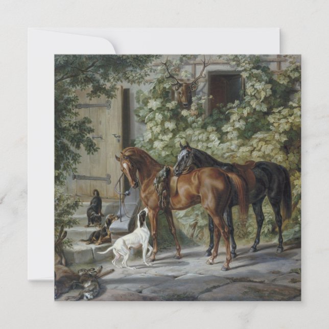 Cartão Cavalos no Porch (por Albrecht Adam) (Frente)