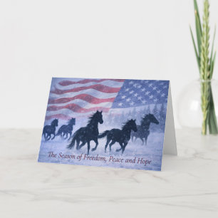 Cartão Cavalos Selvagens Bandeira Americana Natal Country