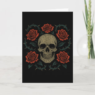 Cartão Caveira Com Rosas Gótico Floral Sombrio Estético A