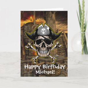 Cartão Caveira de Pirata Capitão Ossos Cruzados Carta de 