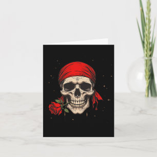 Cartão Caveira de Pirata e Ossos Cruzados Mão Flor Vermel