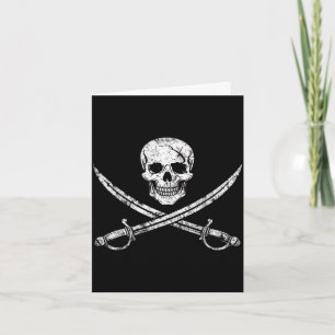 Cartão Caveira de pirata ossos cruzados espada jolly roge