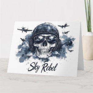 Cartão Caveira do Céu Rebelde com Capacete Piloto e Óculo