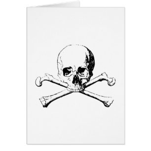 Cartão Caveira Preta e Branca e Ossos