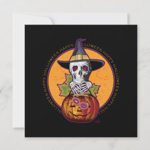 Cartão Caveira Pumpkin Saudação de Halloween