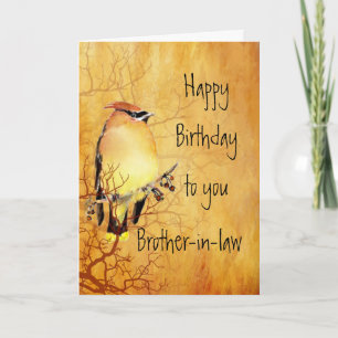 Cartão Cedar Waxwing Watercolor Brother-in-law Birthday