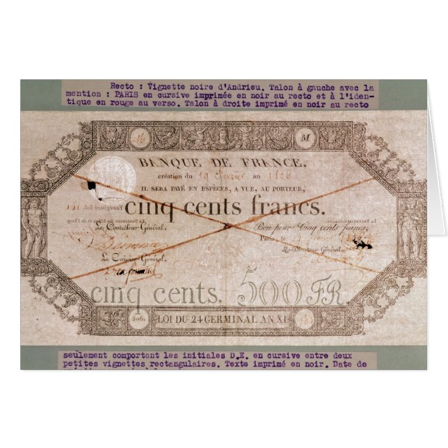 Cartão Cédula para 500 francos do 24o germinal (Frente Horizontal)