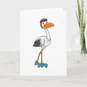 Cartão Cegonha como patinador inline com patins de rodas
