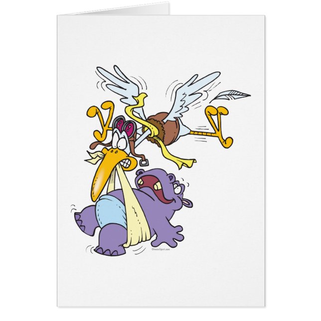 Cartão cegonha engraçada fazendo hippo bebê (Frente)