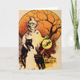 Cartão Cegonha Gato Preto (Cartão Vintage de Halloween)