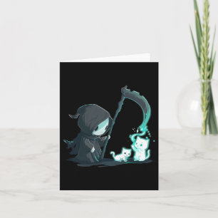 Cartão Ceifador Fofo Esqueleto Com Gato Fantasma Kawaii P
