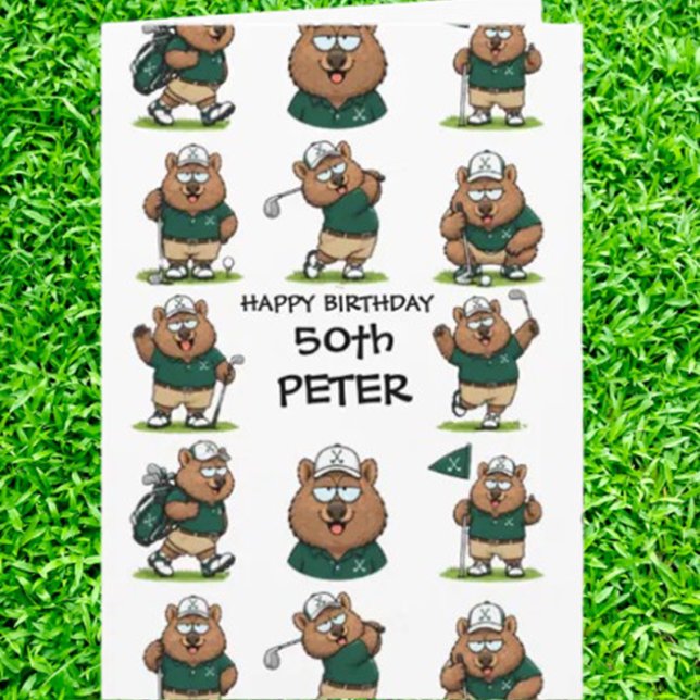 Cartão Celebração com Tema de Wombat de Golfe (Wombat Celebration Card combines adorable art with cheeky,)