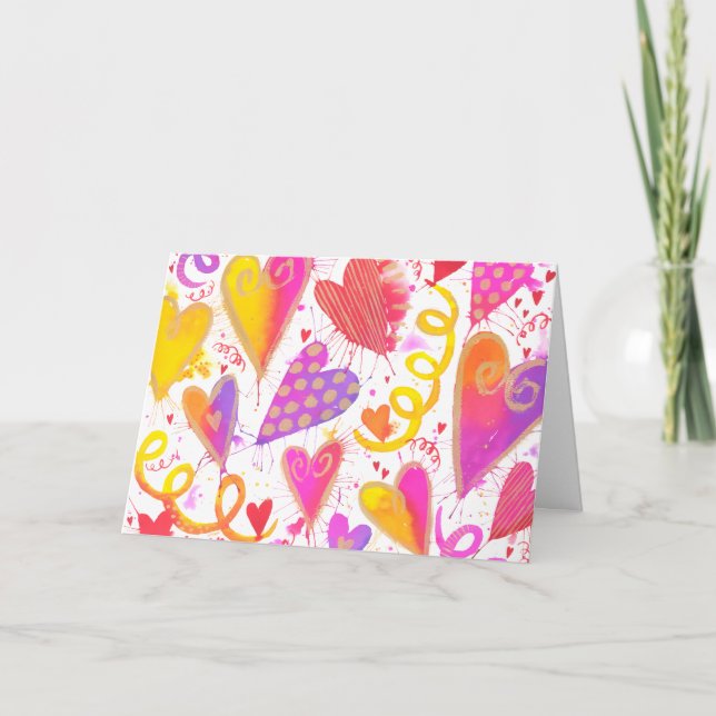 Cartão Celebração de Amor Corações Aquarela (Frente)